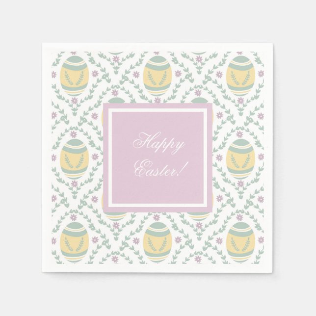 Servilleta De Papel Patrón de Huevos de Pascua Pastel Damask (Anverso)