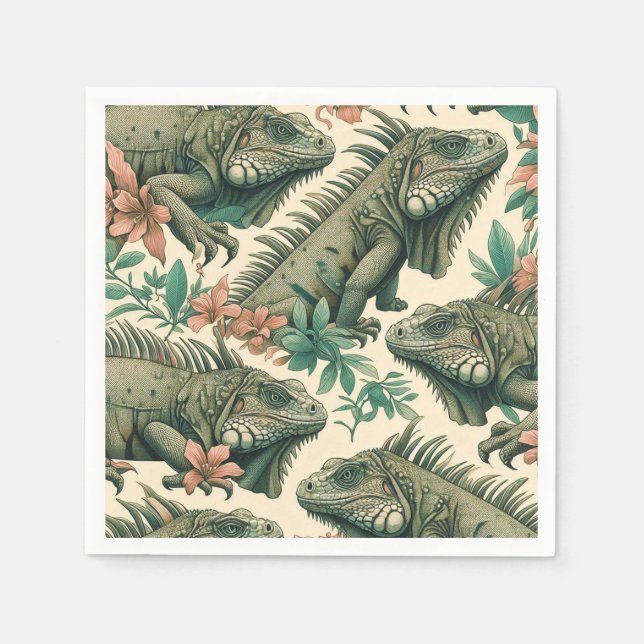Servilleta De Papel Patrón de iguana de época (Anverso)