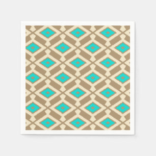Servilleta De Papel Patrón de Ikat - Turquesa, Taupe y Beige
