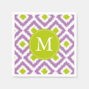 Servilleta De Papel Patrón de Ikat Verde Morado Monogramado