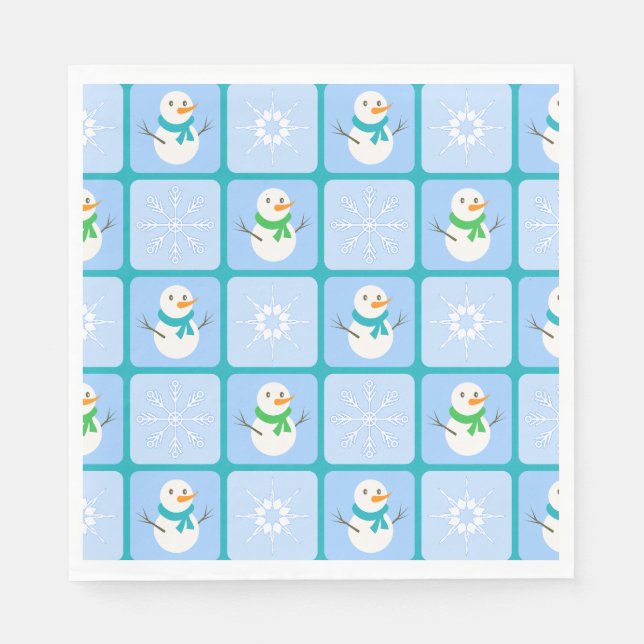 Servilleta De Papel Patrón de invierno de snowman y copos de nieve (Anverso)