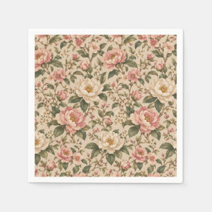Servilleta De Papel Patrón de jardín de peonía y rosa romántica vintag