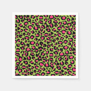 Servilleta De Papel Patrón de leopardo en frambuesa sobre verde lima