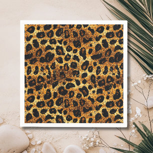 Servilleta De Papel Patrón de leopardo marrón dorado de lujo con brill