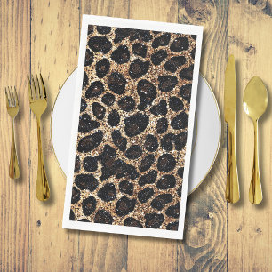 Servilleta De Papel Patrón de leopardo negro marrón dorado con brillo 