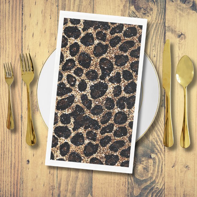 Servilleta De Papel Patrón de leopardo negro marrón dorado con brillo  (Subido por el creador)