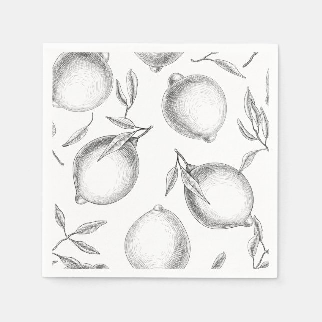 Servilleta De Papel Patrón de limón dibujado a mano (Anverso)