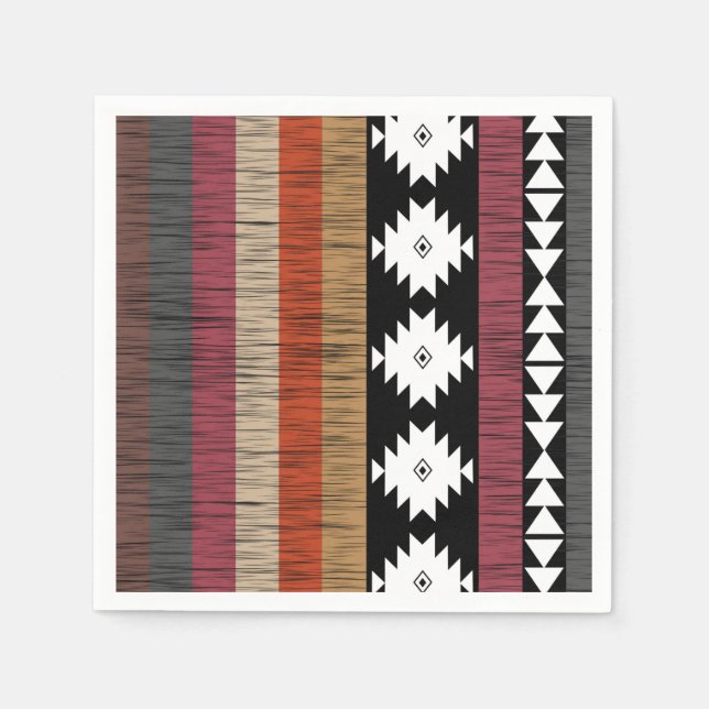 Servilleta De Papel Patrón de líneas coloreadas étnicas nativas (Anverso)