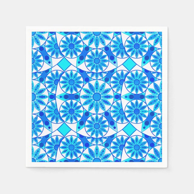 Servilleta De Papel Patrón de Mandala, azul cobalto y turquesa (Anverso)