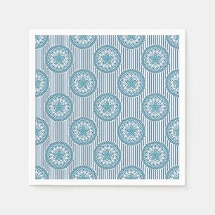 Servilleta De Papel Patrón de mandala azul sobre fondo a rayas