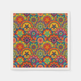 Servilleta De Papel Patrón de mandala colorido retro funky