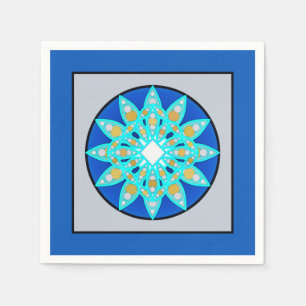 Servilleta De Papel Patrón de Mandala en cobalto, gris y turquesa