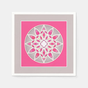 Servilleta De Papel Patrón de Mandala en fucsia rosa, blanco y gris