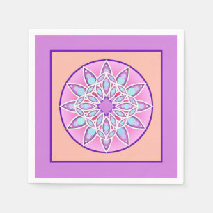 Servilleta De Papel Patrón de Mandala en lavanda, orquídea y coral