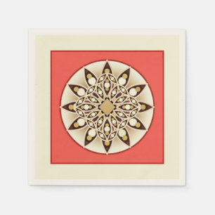 Servilleta De Papel Patrón de mandala en rosa coral, chocolate y beige