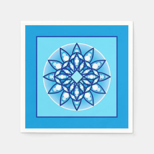 Servilleta De Papel Patrón de Mandala en turquesa, cobalto y blanco