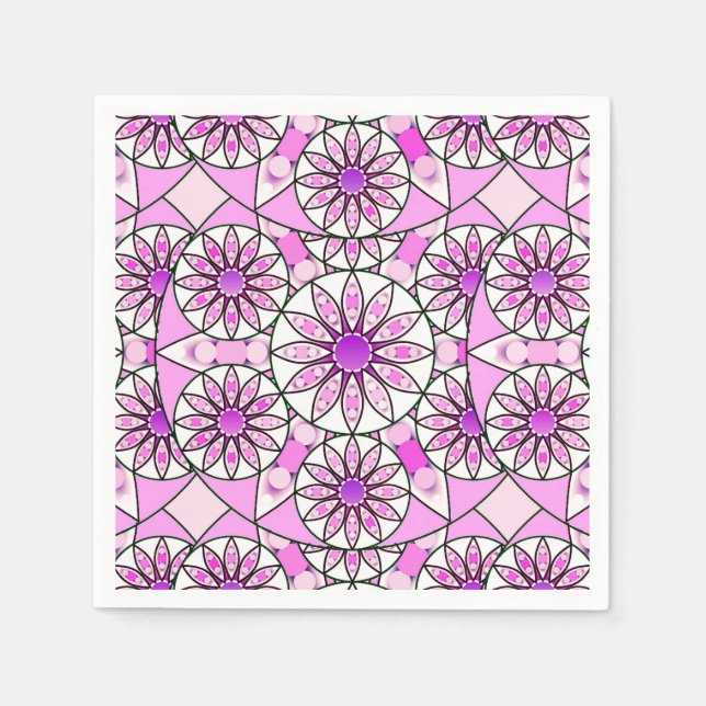 Servilleta De Papel patrón de mandala, lavanda, rosa, rosa intenso, bl (Anverso)