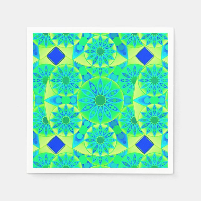 Servilleta De Papel Patrón de Mandala, turquesa, azul, verde tilo (Anverso)