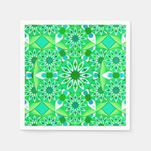 Servilleta De Papel Patrón de Mandala, verde esmeralda y pavo real