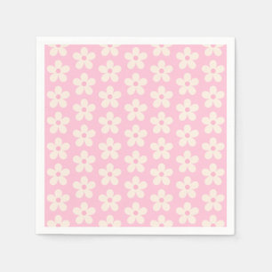 Servilleta De Papel Patrón de margarita blanca sobre minimalista rosa 