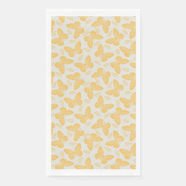 Servilleta De Papel Patrón de mariposa amarilla sobre fondo gris (Anverso)