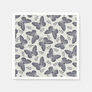 Servilleta De Papel Patrón de mariposa azul oscuro sobre fondo gris