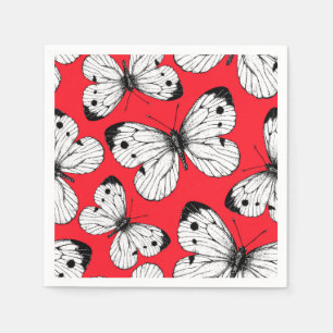 Servilleta De Papel Patrón de mariposa de col sobre rojo