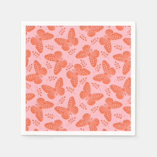 Servilleta De Papel Patrón de mariposa naranja sobre fondo rosa