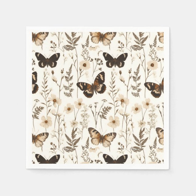 Servilleta De Papel Patrón de mariposa y flor singulares (Anverso)