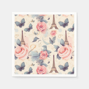 Servilleta De Papel Patrón de mariposa y Rosa de la Torre Eiffel