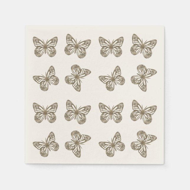 Servilleta De Papel Patrón de Mariposas Doradas (Anverso)