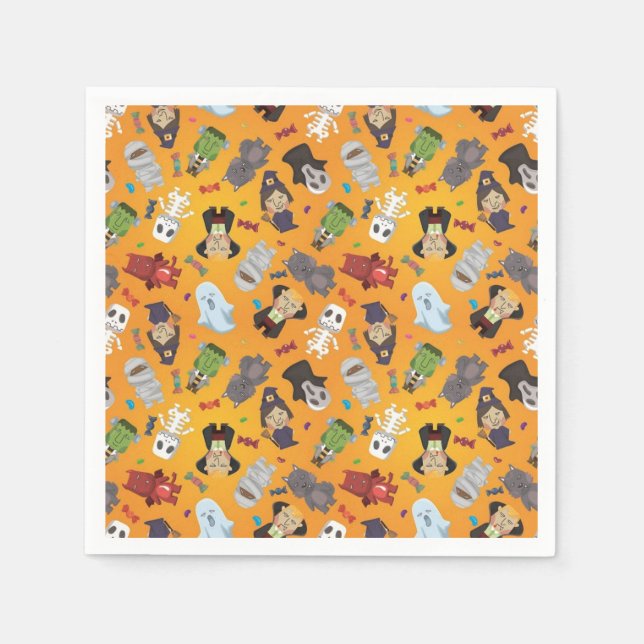 Servilleta De Papel Patrón de Monstruos de Halloween Lindos (Anverso)