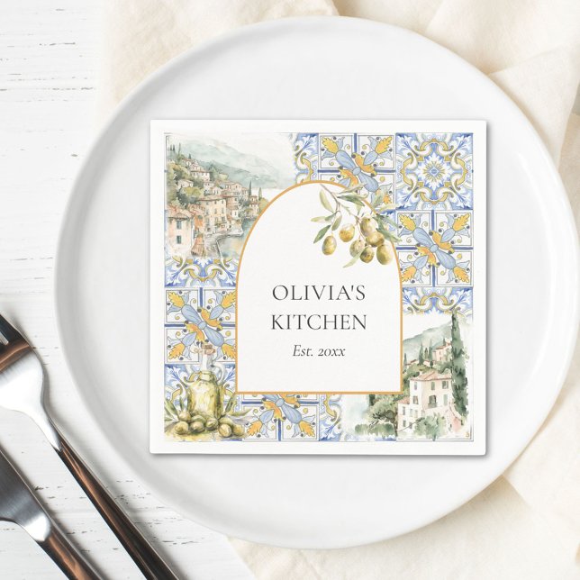 Servilleta De Papel Patrón de mosaico azul amarillo del Mediterráneo d (In situ)