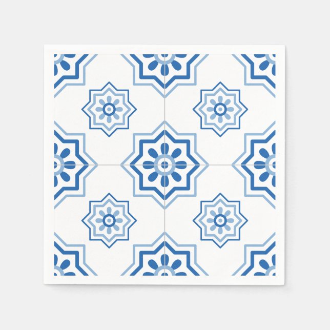 Servilleta De Papel Patrón de mosaico azul azulejo portugués vintage (Anverso)
