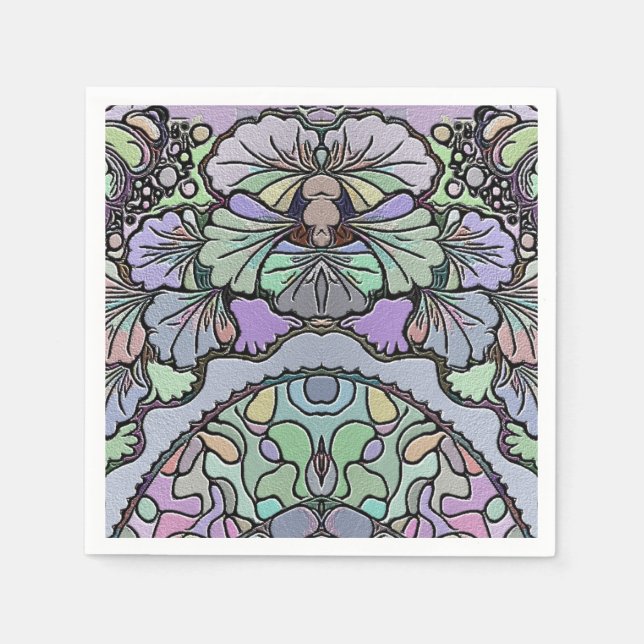 Servilleta De Papel Patrón de mosaico de pana púrpura abstracta floral (Anverso)