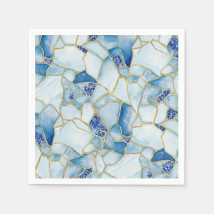 Servilleta De Papel Patrón de mosaico de vidrio marino acuarela azul o