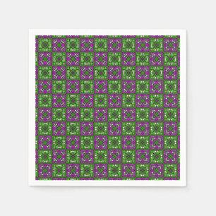 Servilleta De Papel Patrón de mosaico floral retro verde y púrpura