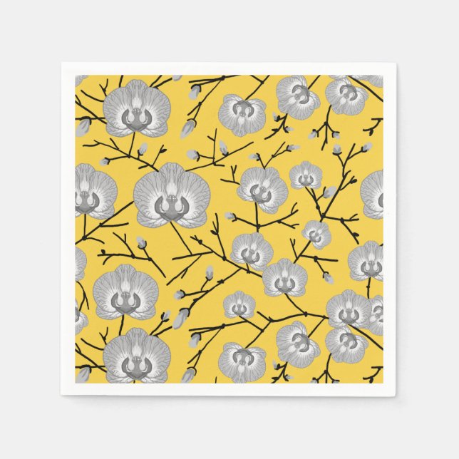 Servilleta De Papel Patrón de mostaza de orquídea (Anverso)