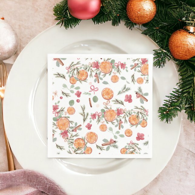 Servilleta De Papel Patrón de Naranja de Navidades botánicos de Citrus (Vintage Citrus Botanical Christmas Orange pattern Napkins)