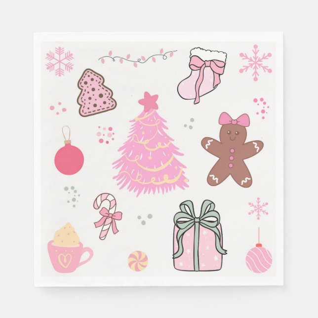 Servilleta De Papel Patrón de Navidad Rosa (Anverso)