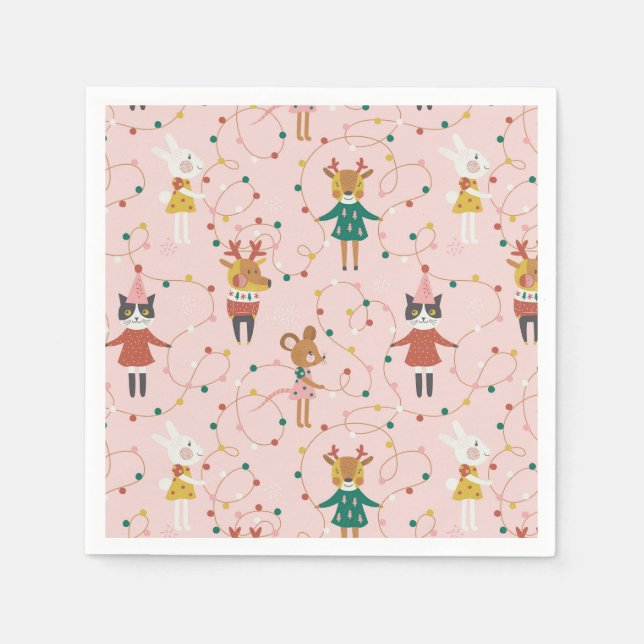 Servilleta De Papel Patrón de Navidades de amigos de animales festivos (Anverso)