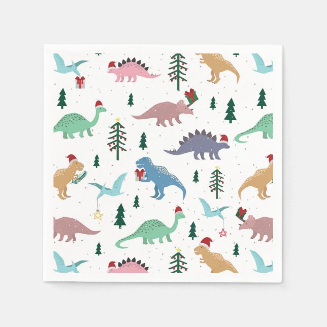 Servilleta De Papel Patrón de Navidades de dinosaurios festivos (Anverso)