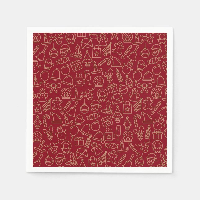 Servilleta De Papel Patrón de Navidades rojos y dorados | Napkin (Anverso)