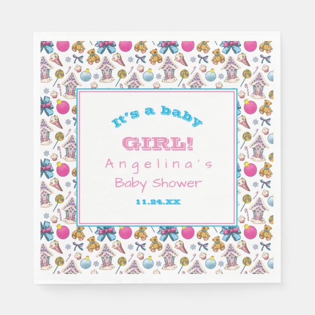 Servilleta De Papel Patrón De Navidades Rosa Y Azul Personalizado (Anverso)