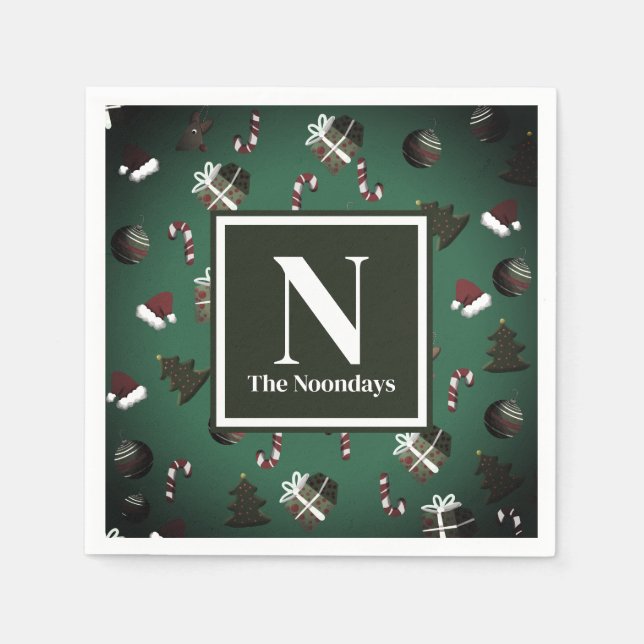 Servilleta De Papel Patrón de Navidades verdes festivos (Anverso)