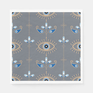 Servilleta De Papel patrón de ojo malvado retro bohemio gris