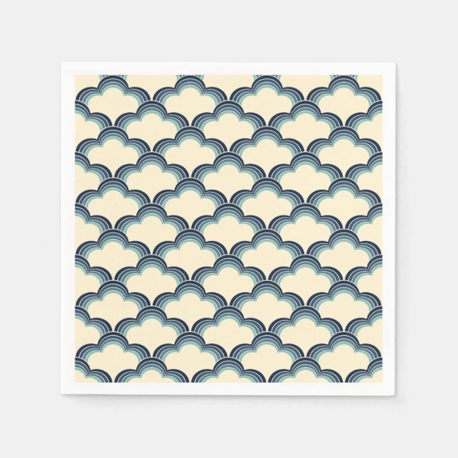 Servilleta De Papel Patrón de ondas retro azul (Anverso)