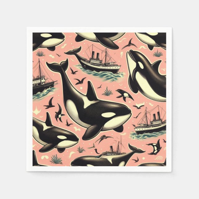 Servilleta De Papel Patrón de orca de época (Anverso)