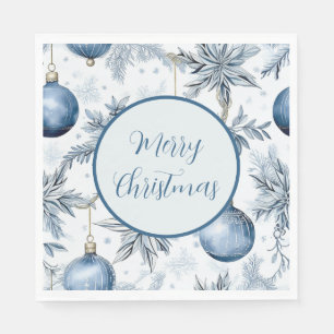 Servilleta De Papel Patrón de ornamentos de árbol de Navidad azul vint