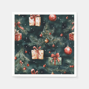 Servilleta De Papel Patrón de Ornamentos y Regalos de Árbol de Navidad